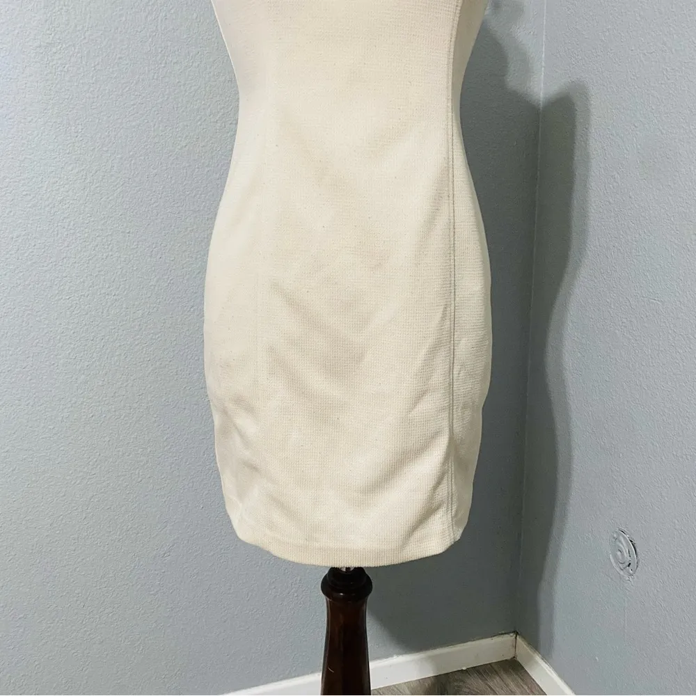 Formal Cream Sleeveless Round Neckline Zippered Lined Business Short Dress Sz S Black - Image 12