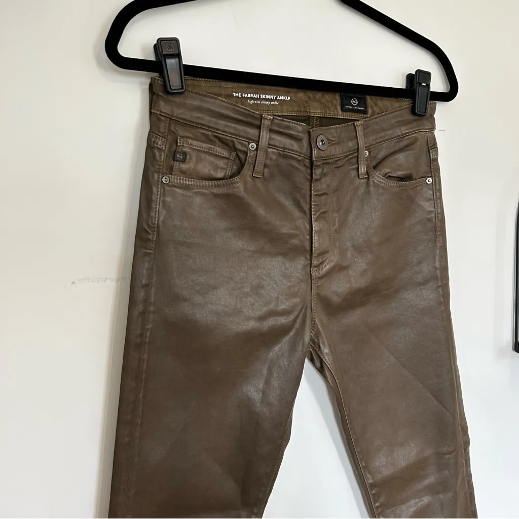 NWOT AG Adriano Goldschmied Brown Farrah Skinny Ankle Faux Leather Pants Size 27 - Image 3