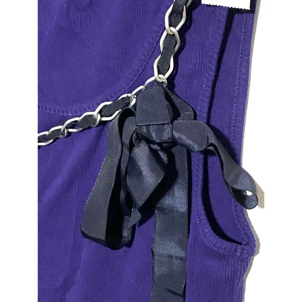 Ann Taylor Loft Purple Ribbed Cotton Tank Top Chain Lace Accent Bow Women XL NWT - Image 4
