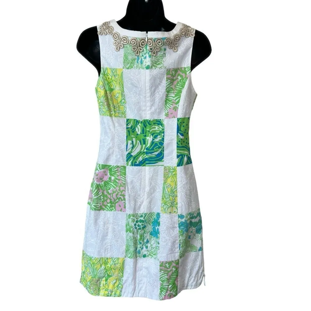 Lilly Pulitzer Janice Mini Dress Gold Lace Lioness Patchwork - Image 16