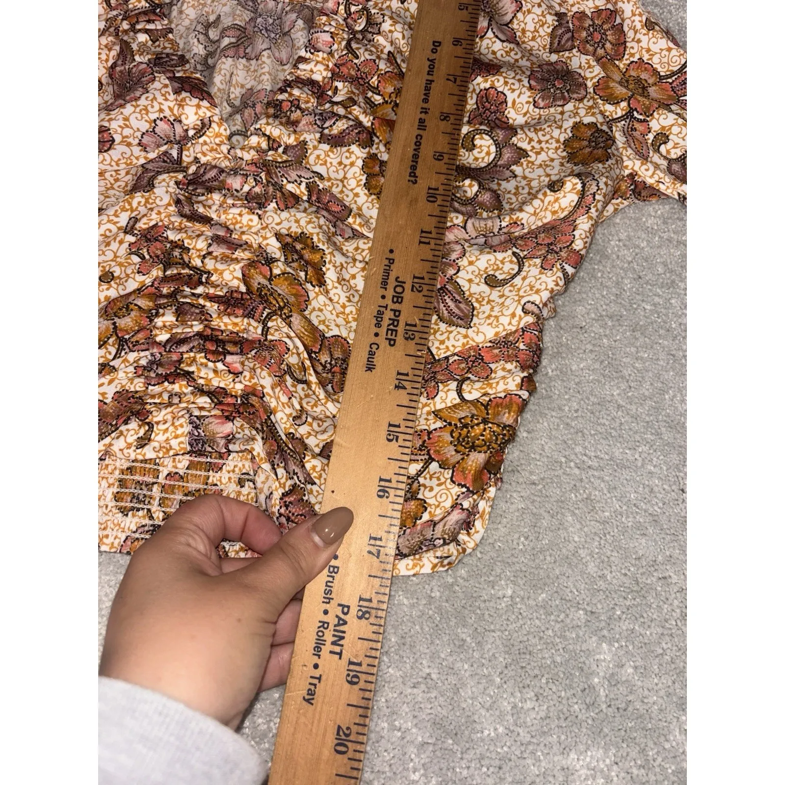 Free‎ People I Got You Smocked Crop Top Sz Small Orange Floral V-Neck 70s Style - Image 9