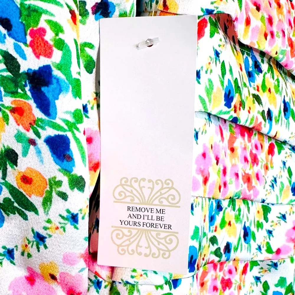 Never Fully Dressed Floral Satin Chiffon Pleated Midi White Dress Size 2 NWT - Image 9