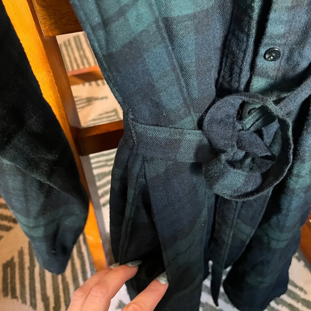 Abercrombie & Fitch Green Black and Blue Flannel Shirt Dress - Image 4