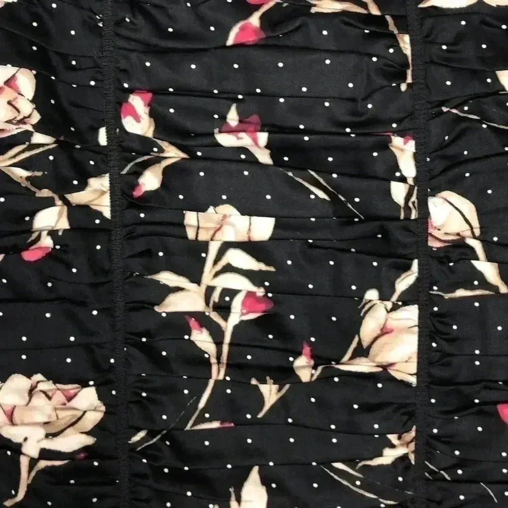 White House Black Market | Black Floral Polka Dot Ruched Pencil Skirt Size 2 XS - Image 4