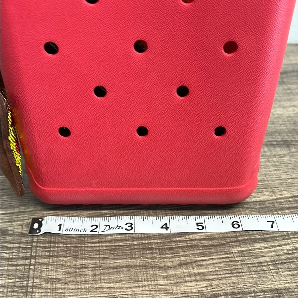 Red Mini Charm Tote with Checkered Crossbody Strap - Image 12