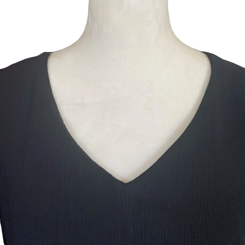 women's black v-neck long sleeve pullover blouse tank style sheer overlay - Image 5