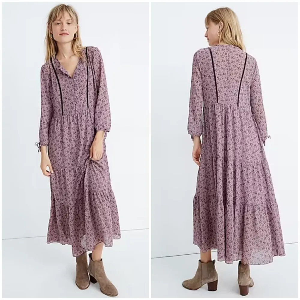 💕MADEWELL💕 Long-Sleeve Tiered Dress ~ Branch Floral XS NWOT - Image 7