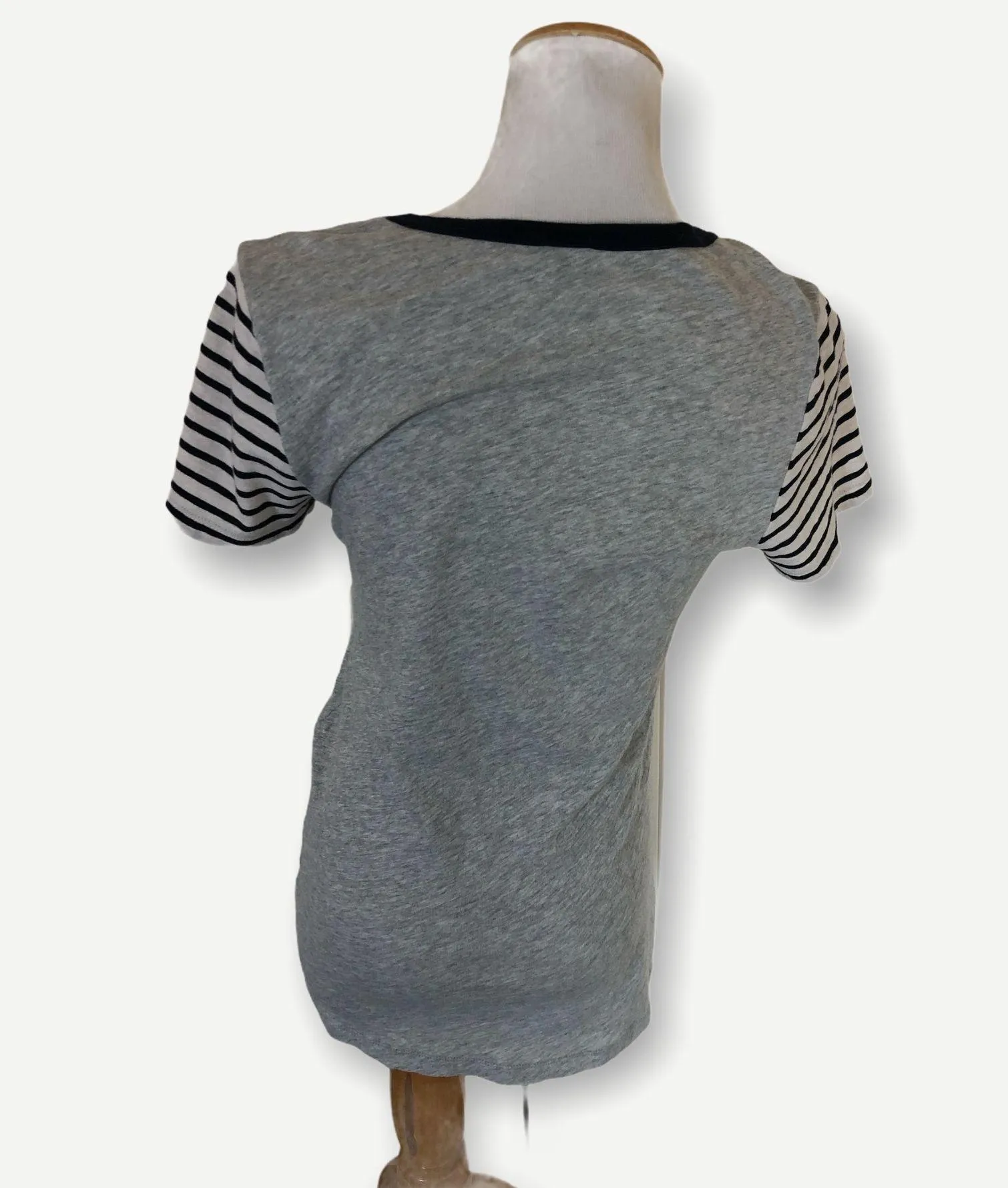 J. Crew Gray Blue Striped V Neck Baseball Tee Shirt. Short Sleeves - Image 2