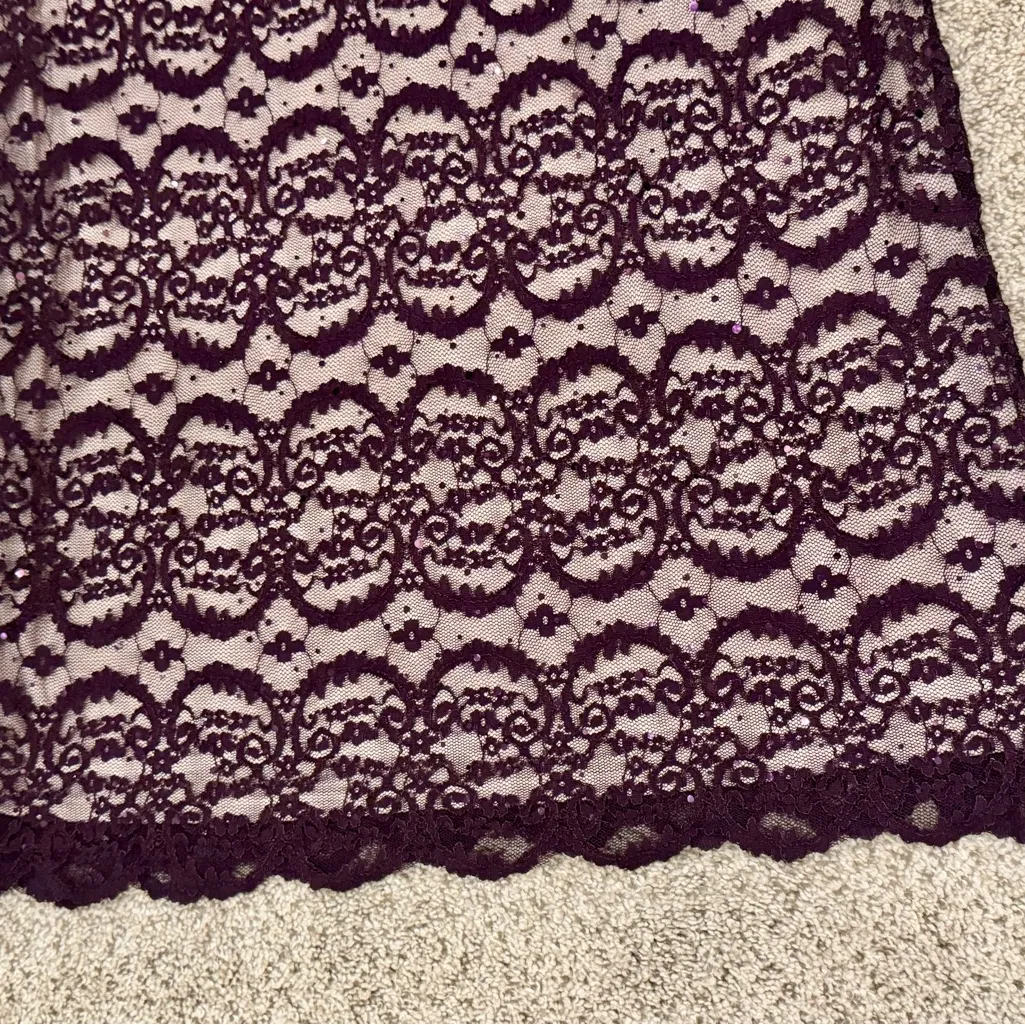 R&M Richards Plum Formal Lace Sequin Floral Sheath Dress 14W Mother of Bride - Image 7