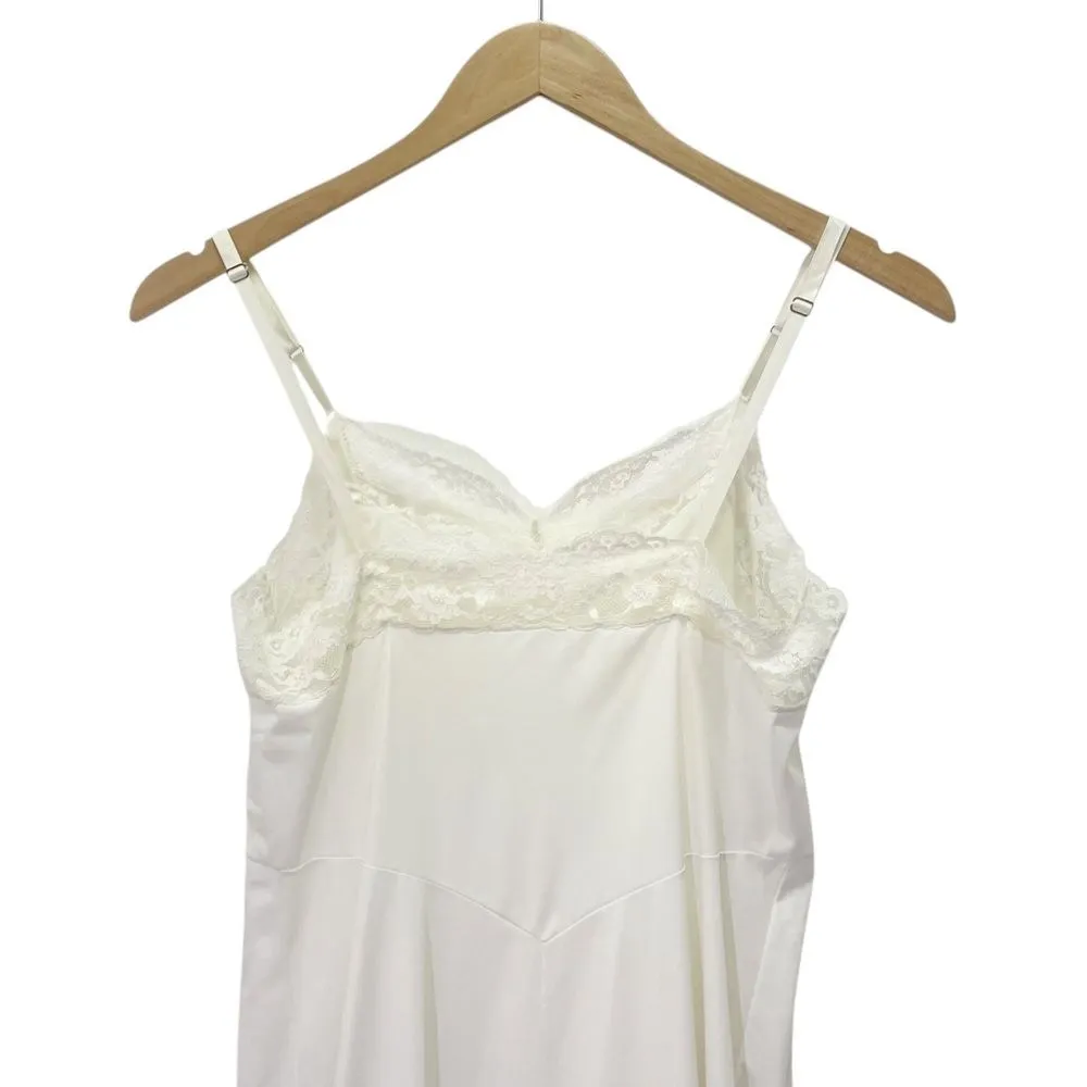 Vintage White Nylon Full Slip Lace Trim Adjustable Straps 1950s Era Lingerie Size XS - Image 8