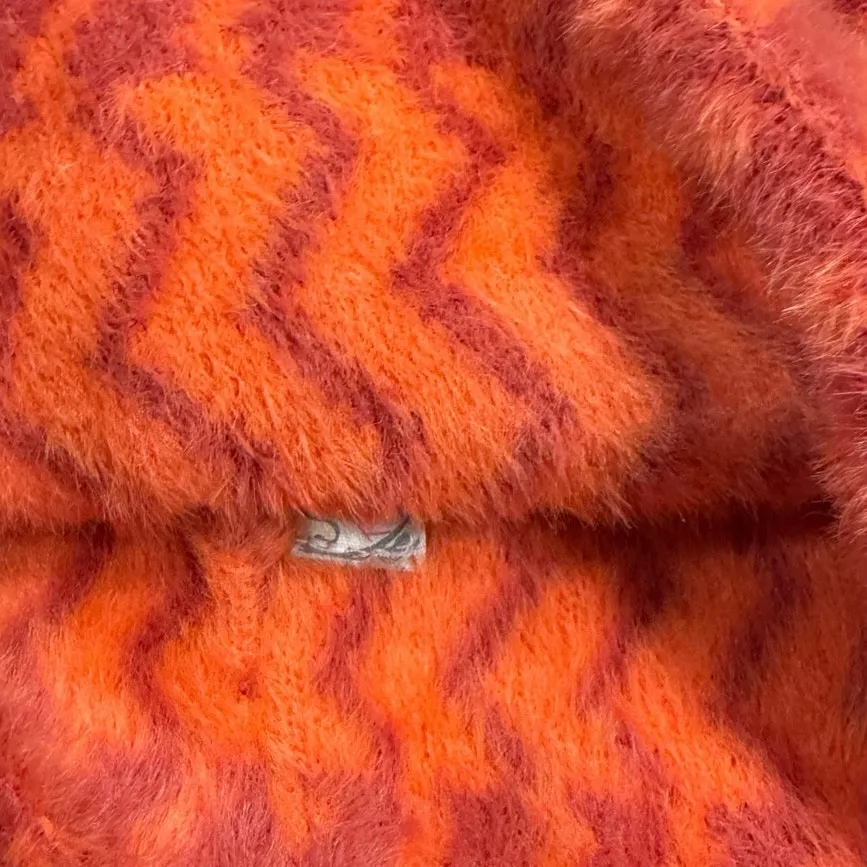 Free People Beanie Women’s OS Orange Ziggy Fuzzy Hat Chevron Cuffed Skull Cap - Image 2