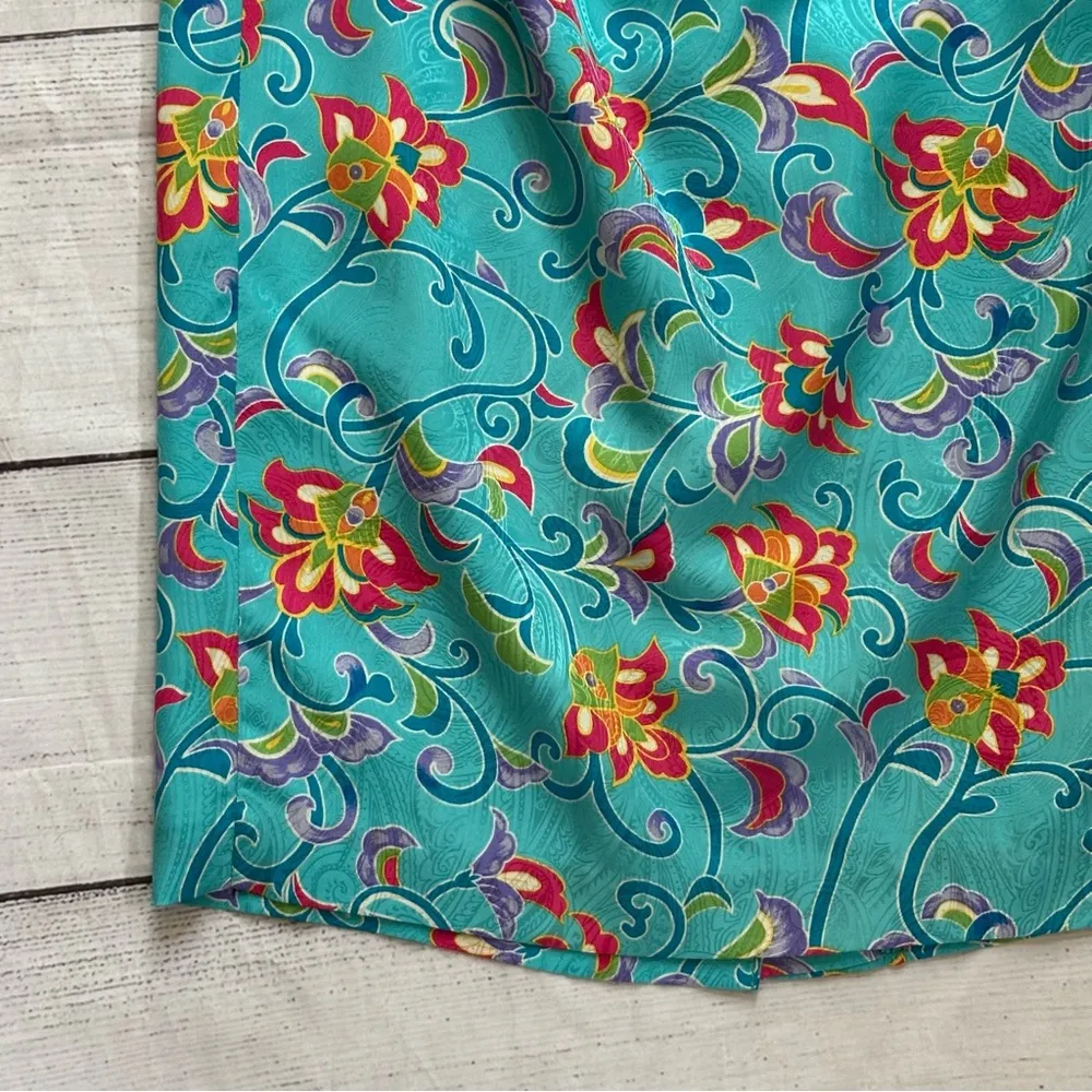 Vintage Adrianna Papell Bright Floral 100% Silk Top & Skirt Suit Set Size 12 - Image 7