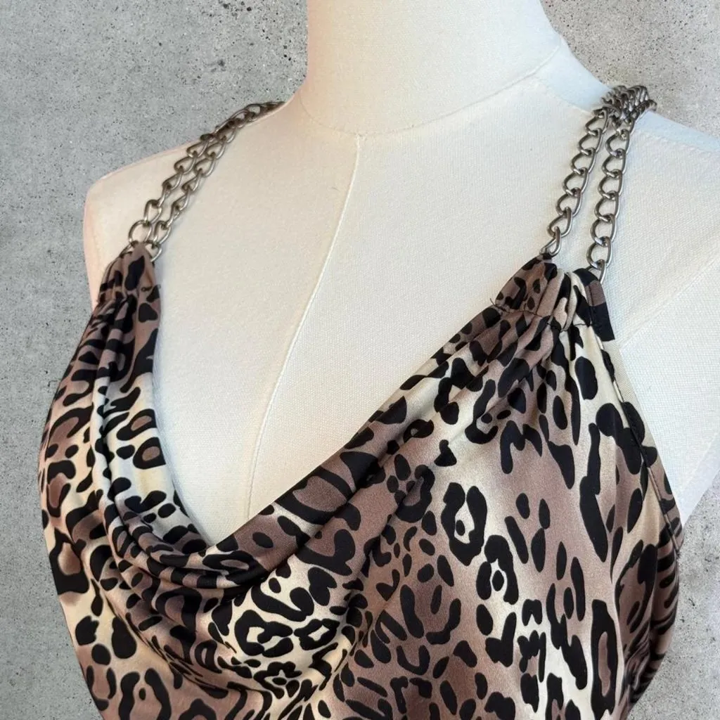 vintage leopard print top with chain straps Tan Size L - Image 3