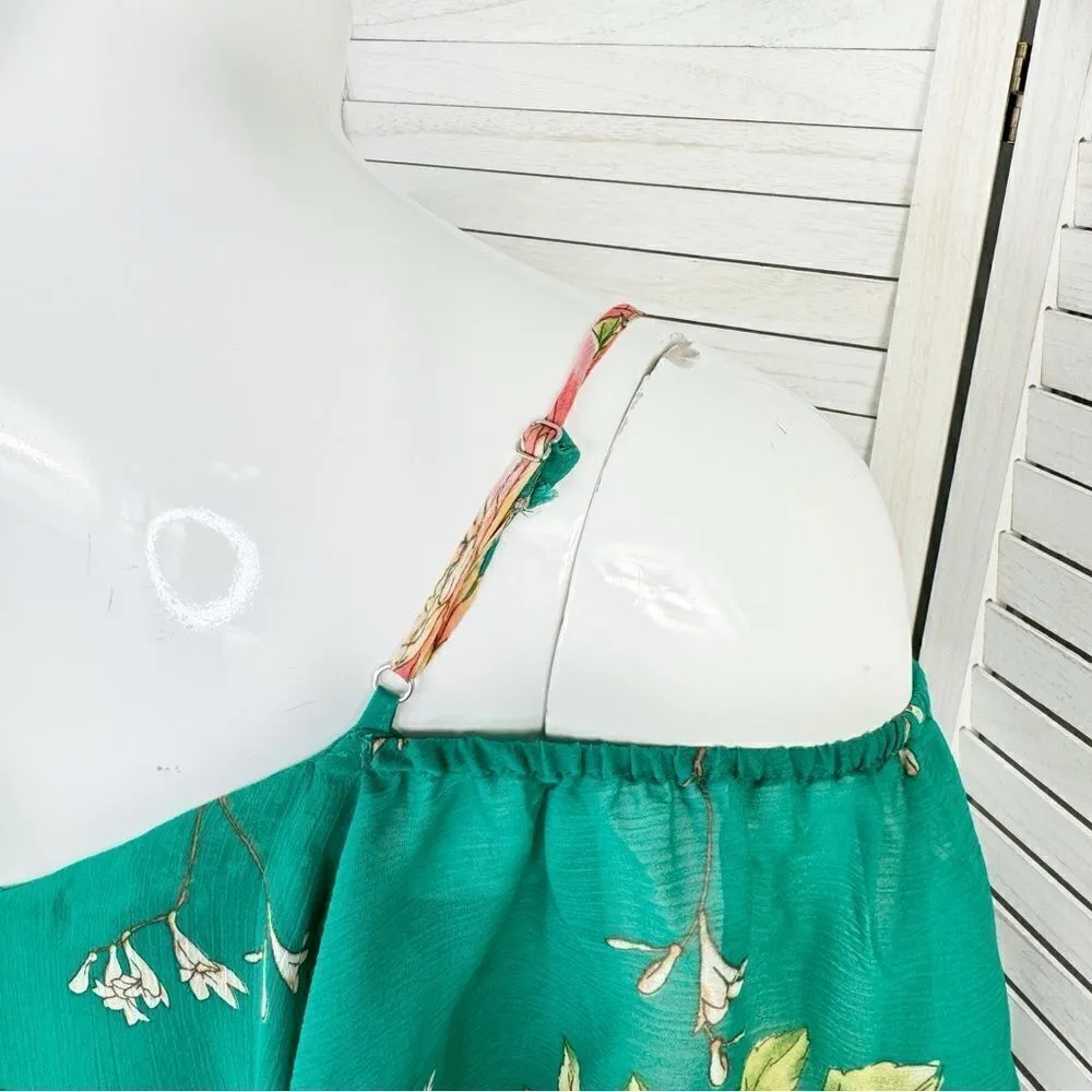 Lulus‎ Romantic Love Floral Chiffon Ruffle Cold Shoulder Midi Dress Green XS - Image 8