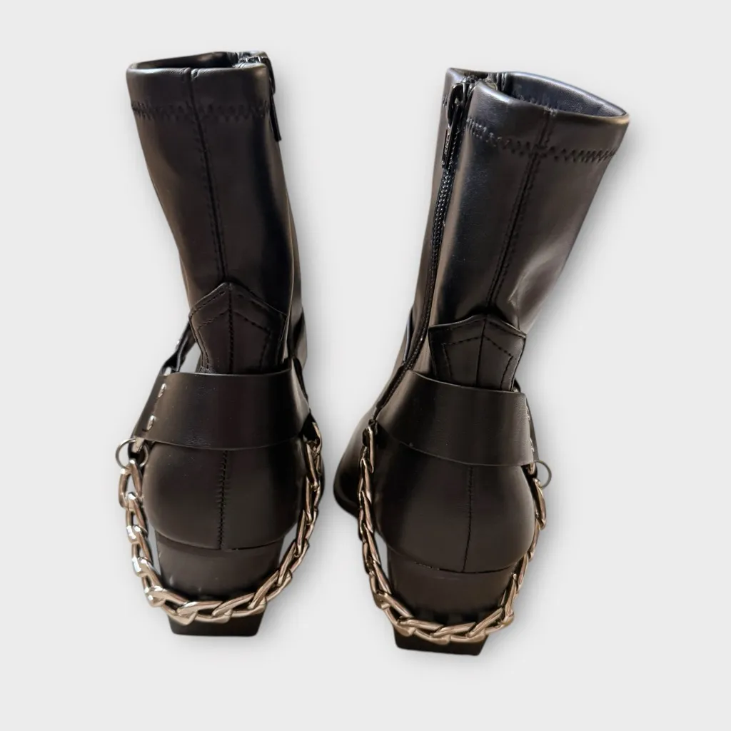 DV Dolce Vita Keeler Harness Moto Chain Heeled Boots (Black) Black Size undefined - Image 9