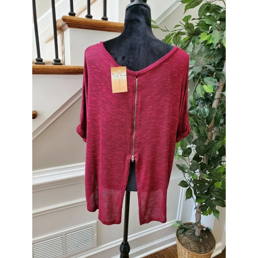 Boutique PPLA Women Red Polyester Scoop Neck 3/4 Sleeve Casual Sweater Size S - Image 8