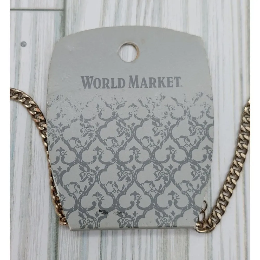 NWT World Market Gold Tone Seafoam Green & Coral Bib Collar Necklace 20" - Image 8