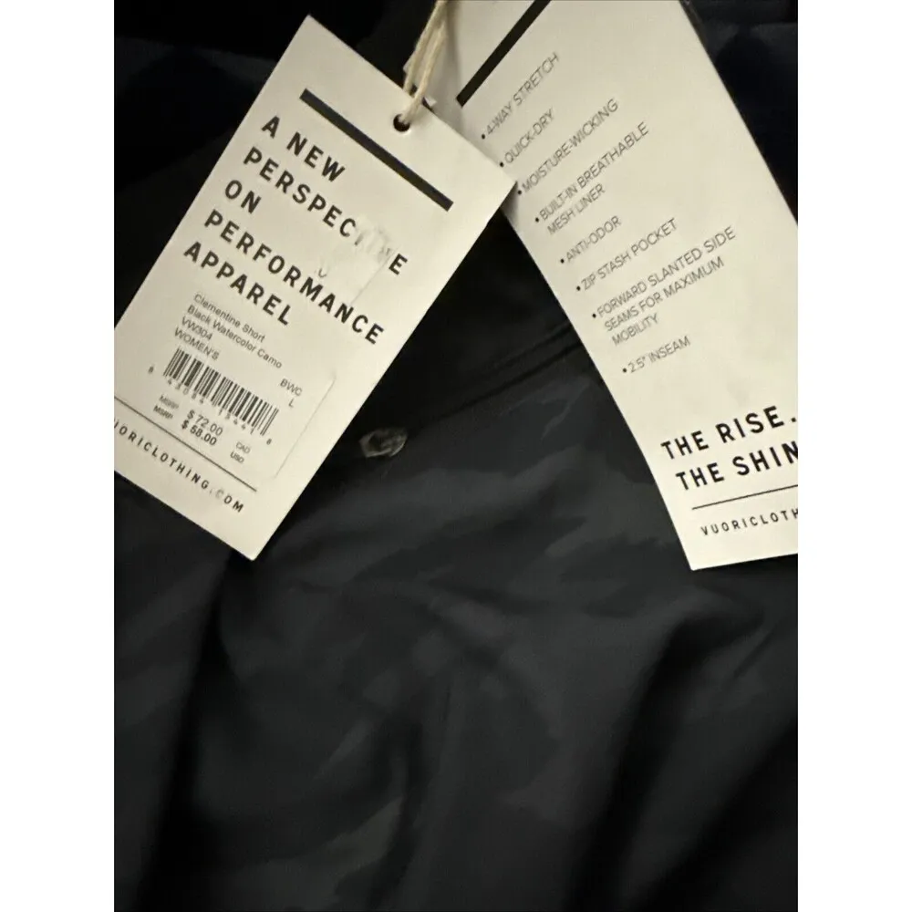 Vuori Women’s Clementine Shorts 2.5” Inseam Black Watercolor Camo Large New $58 - Image 3