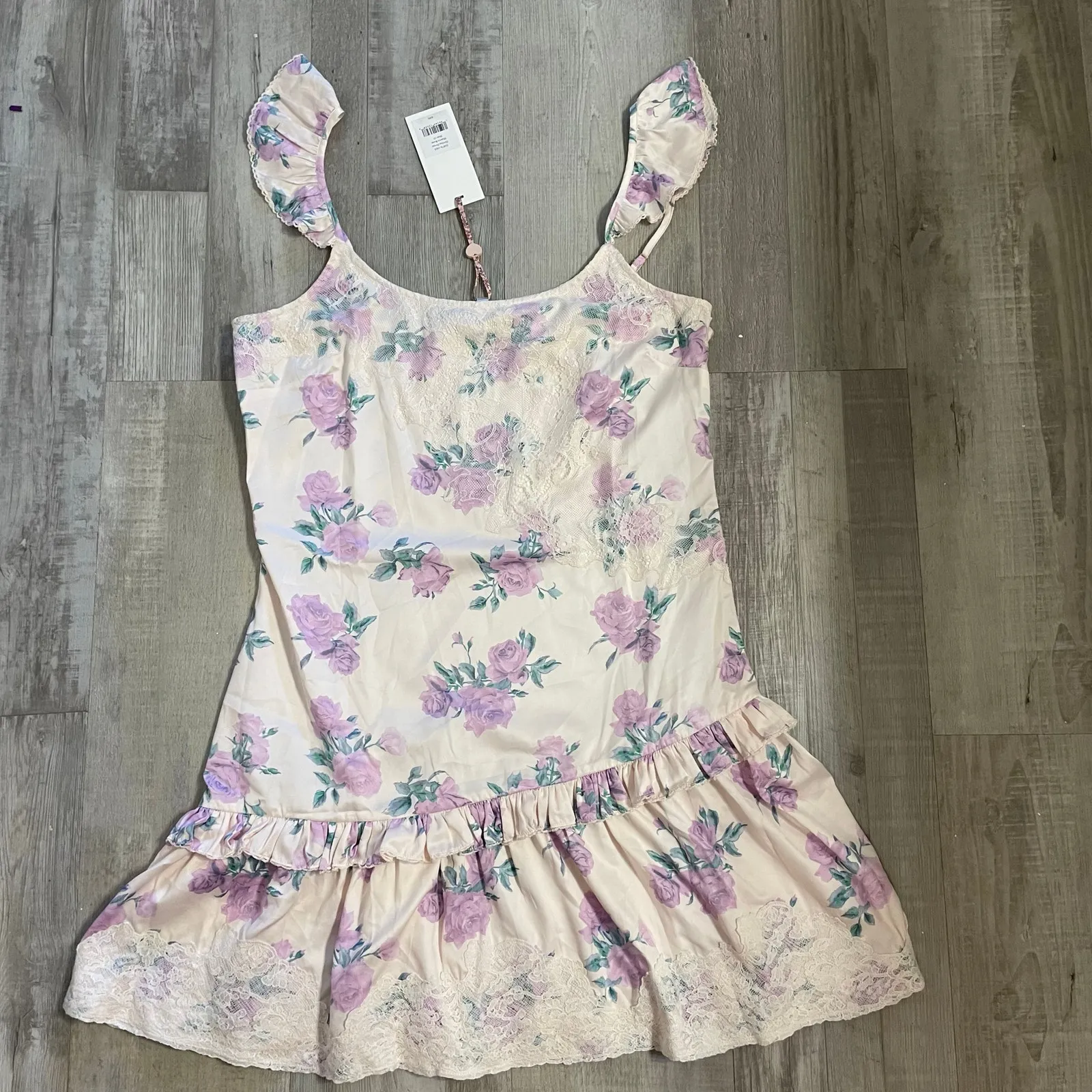 NWT LoveShackFancy Divina Floral Print Mini Dress size 12 in Mauve Rose - Image 15