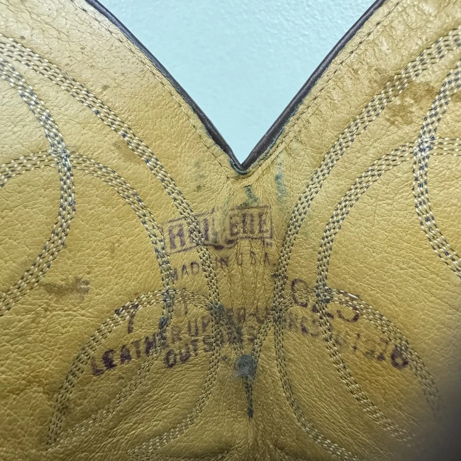 Vintage Marbled Tan Blue Embroidered Cowboy Western‎ Boots Women's Sz 7 - Image 5