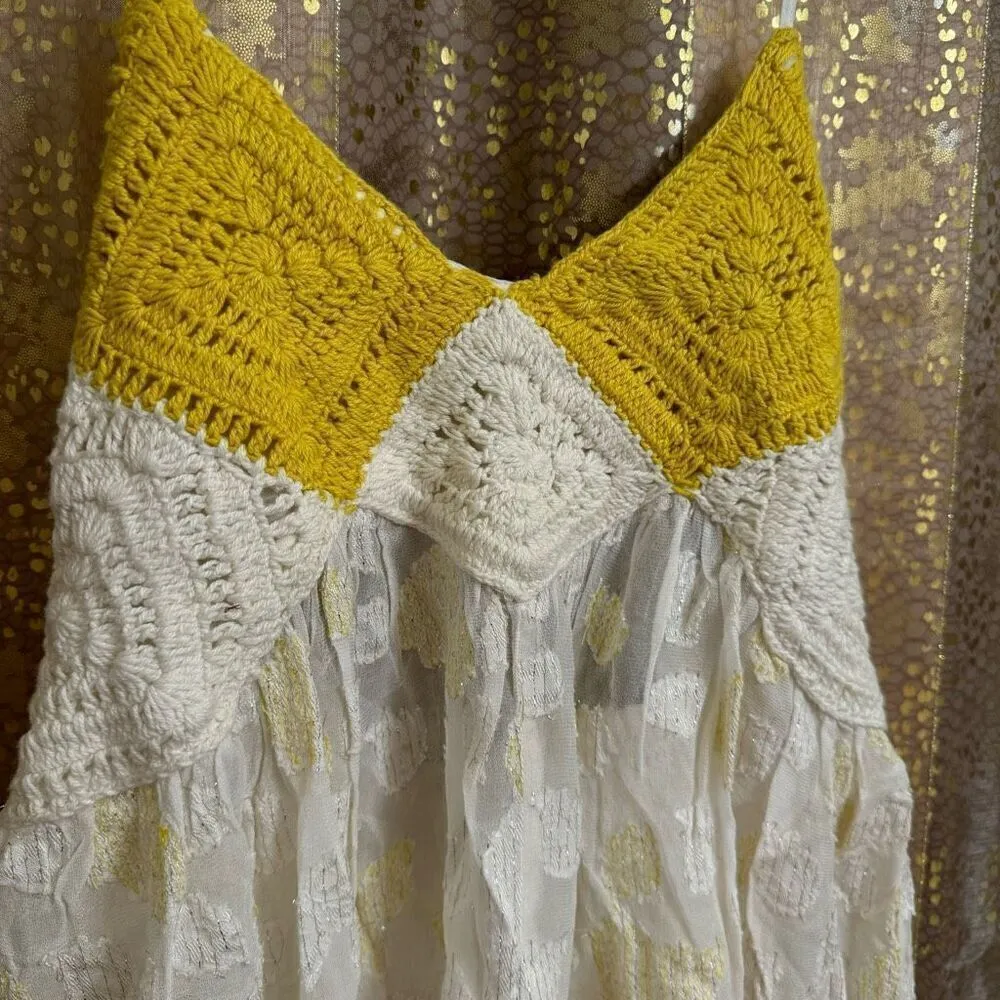 Free‎ People Yellowbell White Crochet Boho Sparkle Halter Top XL NWOT - Image 2