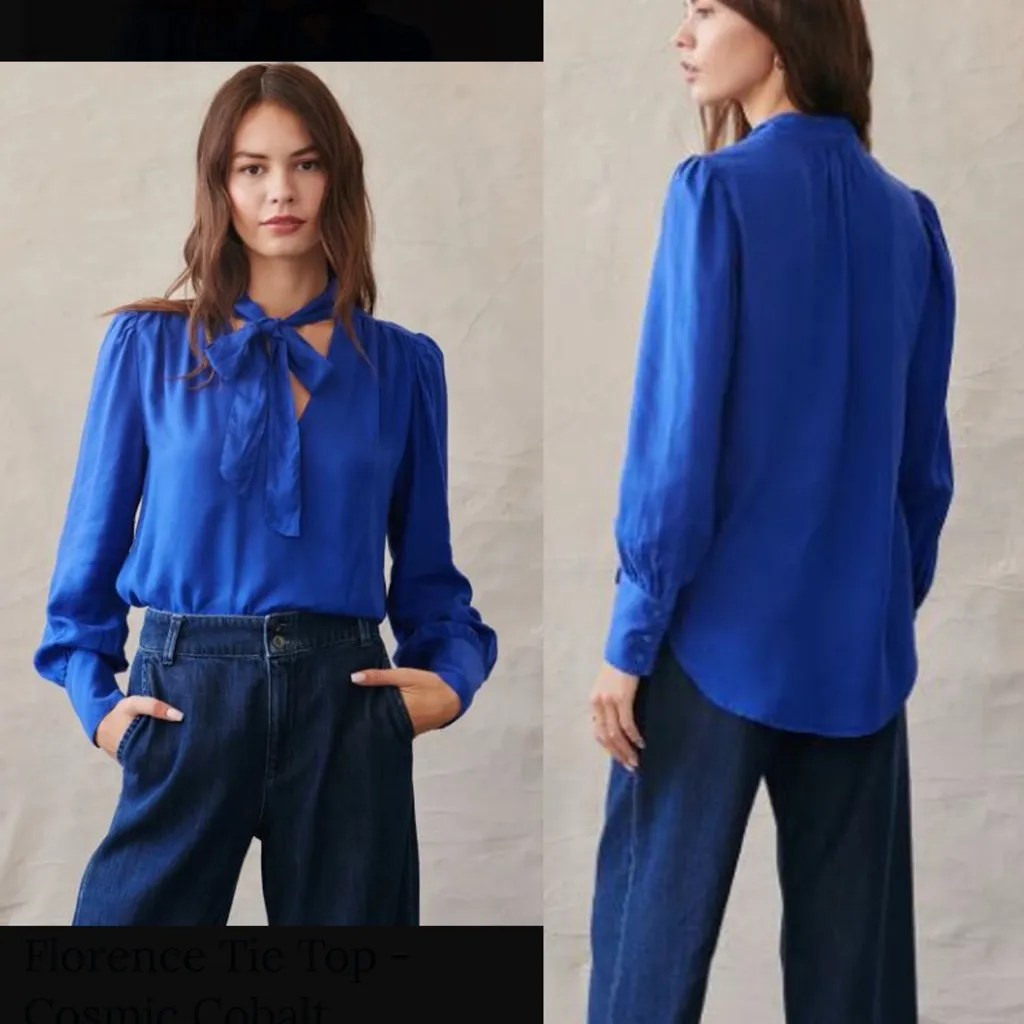 Bella Dahl Florence Tie Top‎ Cosmic Cobalt Womens Size Large Long Sleeve NEW - Image 2