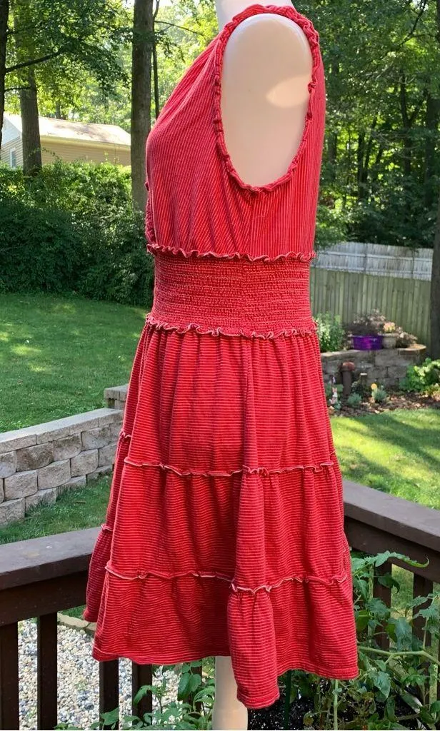 Max Studio Dress Womens Sleeveless Ruffle Short Smocked Waist Red L Large - Image 3