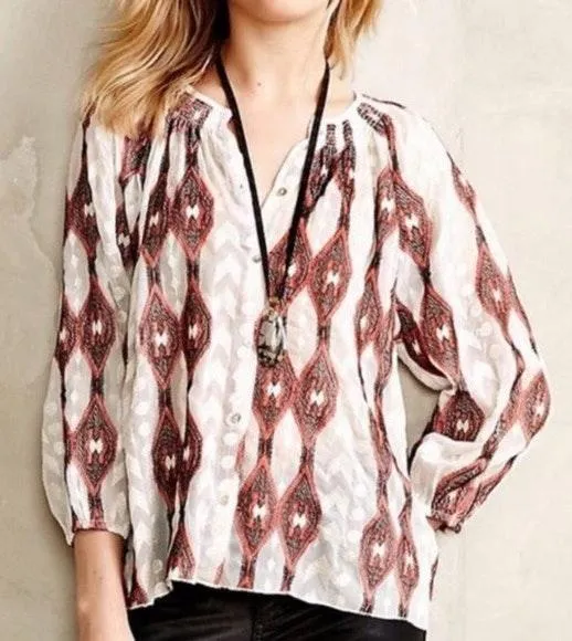 Line and Dot Silk Revolve  Socompa Peasant Blouse - Image 2