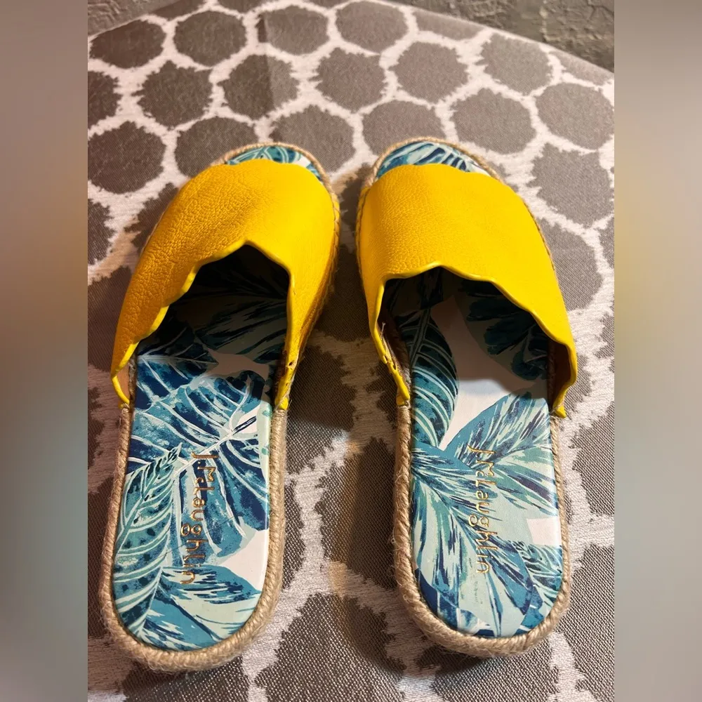 J McLaughlin Yellow Scalloped Espadrille Slide colorful flat summer sandal - Image 8