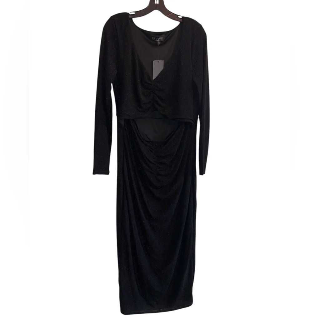 Eloquii Black Sparkle Cutout Bodycon Dress Size 16 NWT Ruched Midriff - Image 3