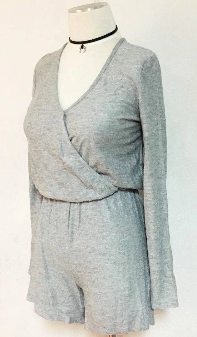 Flared Sleeves Boho Romper Gray Size M - Image 4