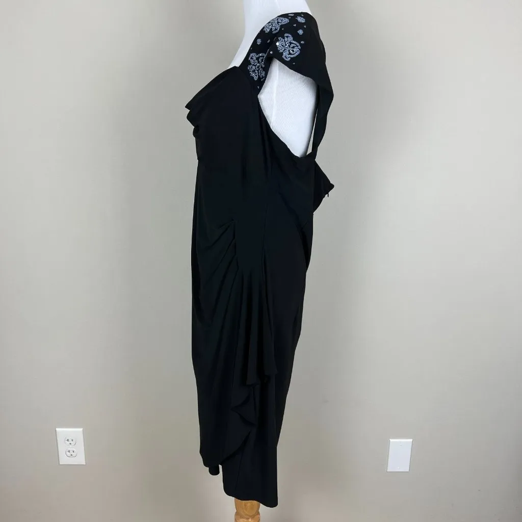 MSK Dress Womens 14 Black Cowl Neck Sheath Draped Waist Beaded Cap Sleeve‎ Knee - Image 12