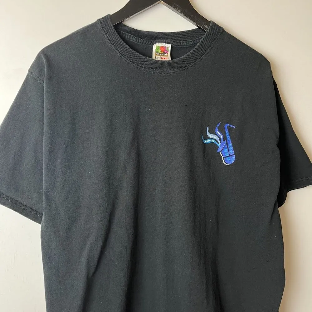 Vintage 90s Jazzing Up Your Business T Shirt Black XL Extra Large Saxophone Logo - Image 8