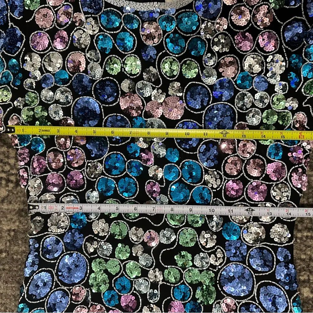 NiteLine Vintage Women’s 8 Purple Blue Silver Sequin Beaded Short Sleeve Dress Pink - Image 8