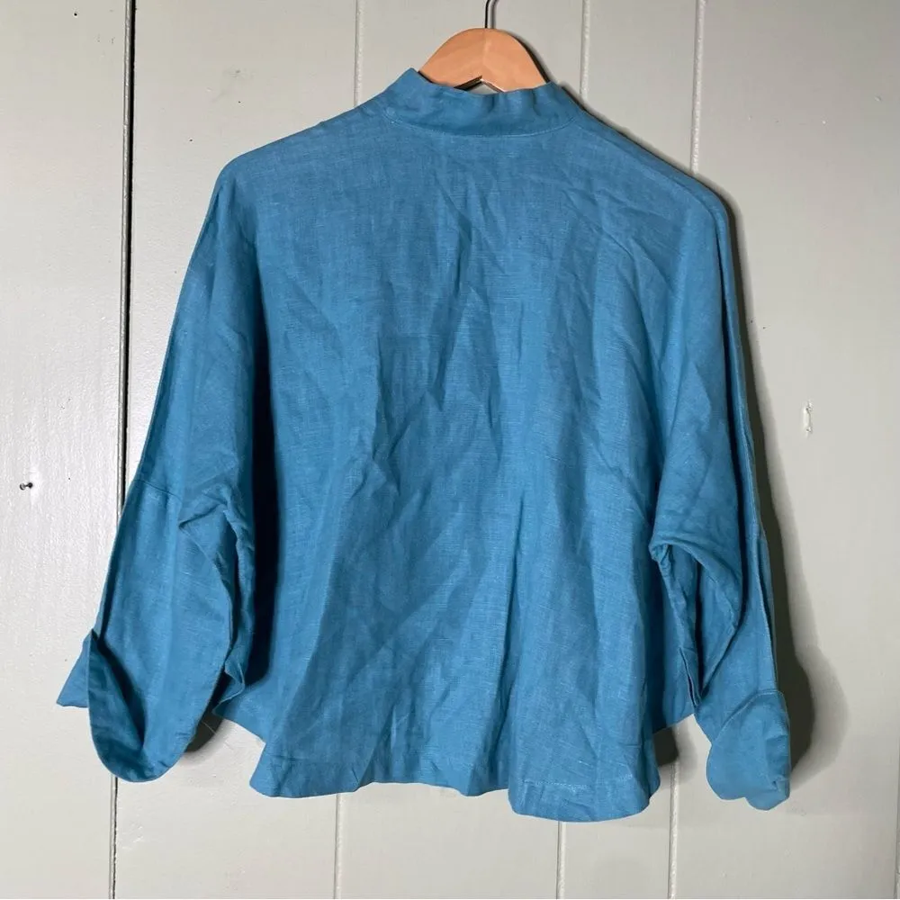 Lagenlook Blue 100% Linen Studio Shacket by ITEMZ‎ Chris Baumgartner One Size Size undefined - Image 4