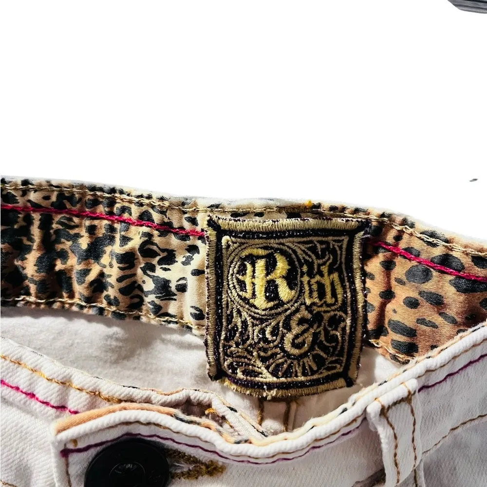 Rich & Skinny Off White Distressed Paint Splattered Shorts Size 27 Cheetah USA - Image 2