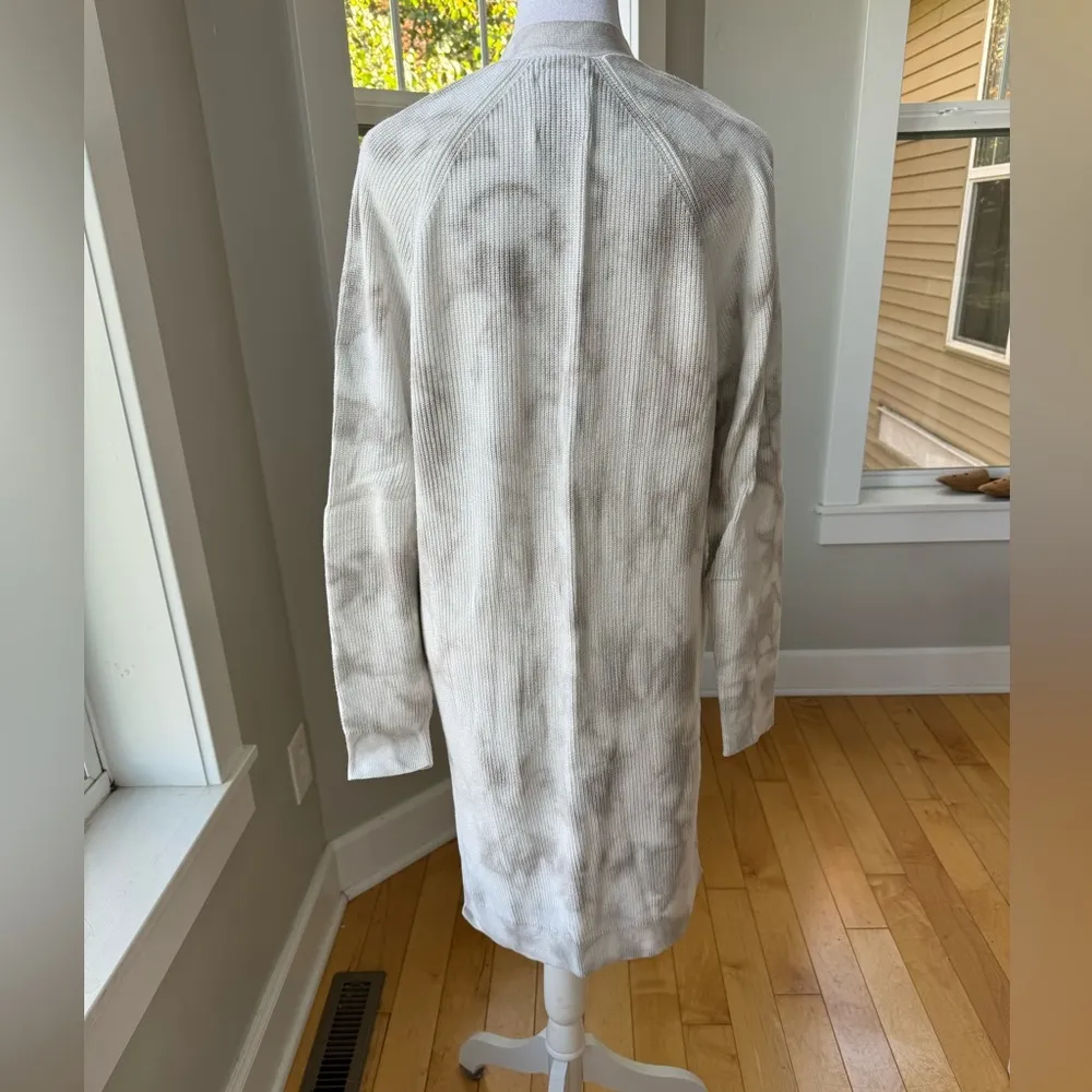 Abercrombie & Fitch White Gray Tie Dye Cotton Shaker Knit Long Duster Cardigan L - Image 3