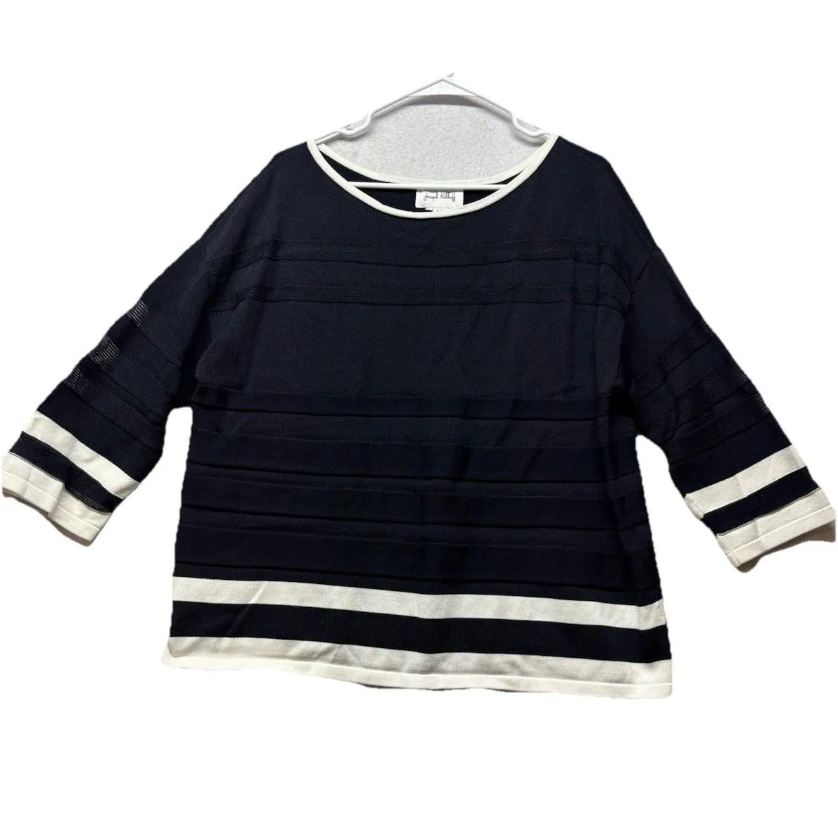 Joseph Ribkoff Top Style 231937M Sweater Dark Blue White Coastal 3/4 Sleeve XL - Image 3