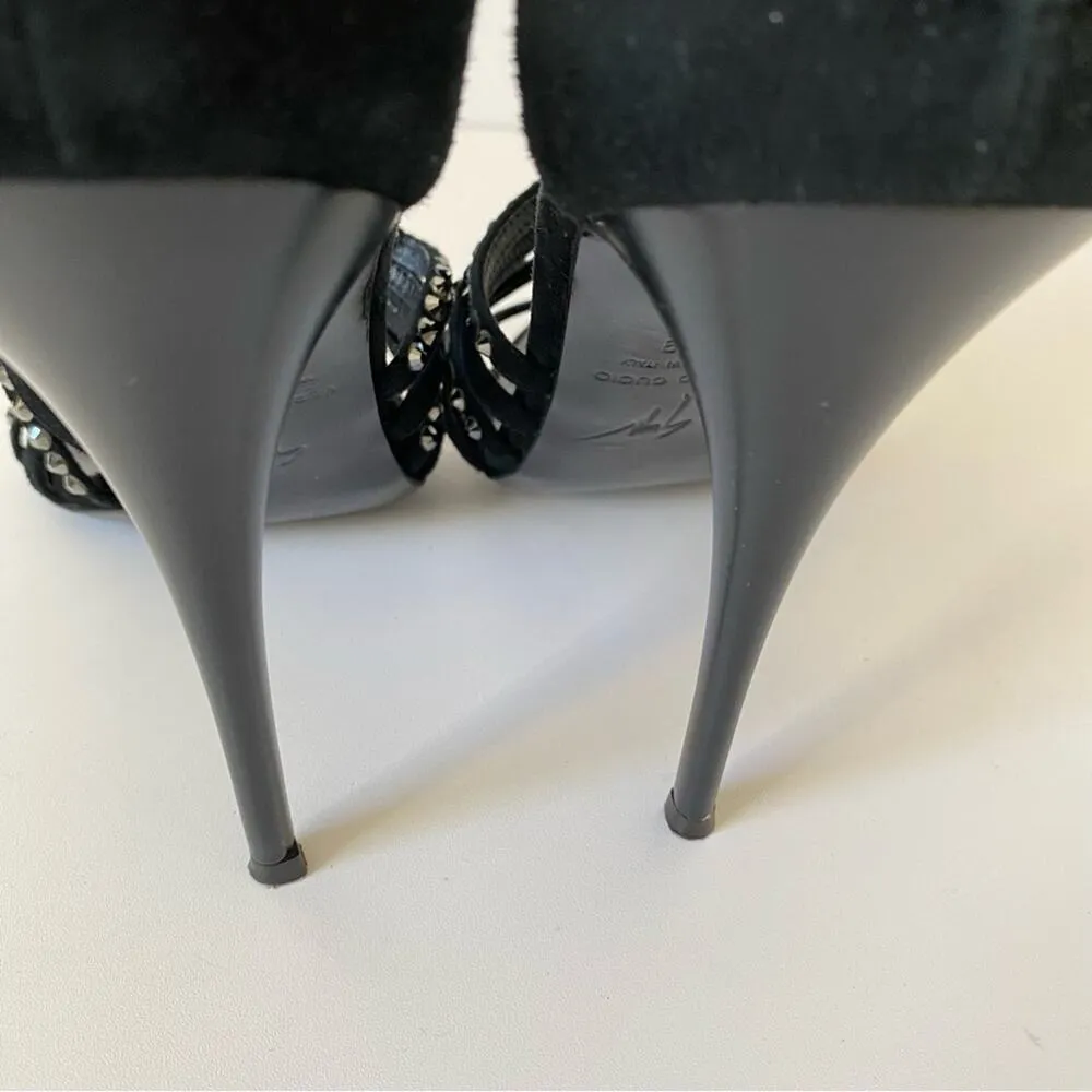 Giuseppe Zanotti Strass Black Suede Bejeweled Black  Heels size 39 size 9 - Image 9