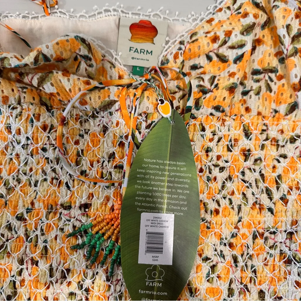 NWT FARM Rio Smocked Midi Floral Sundress Size L Yellow - Image 4