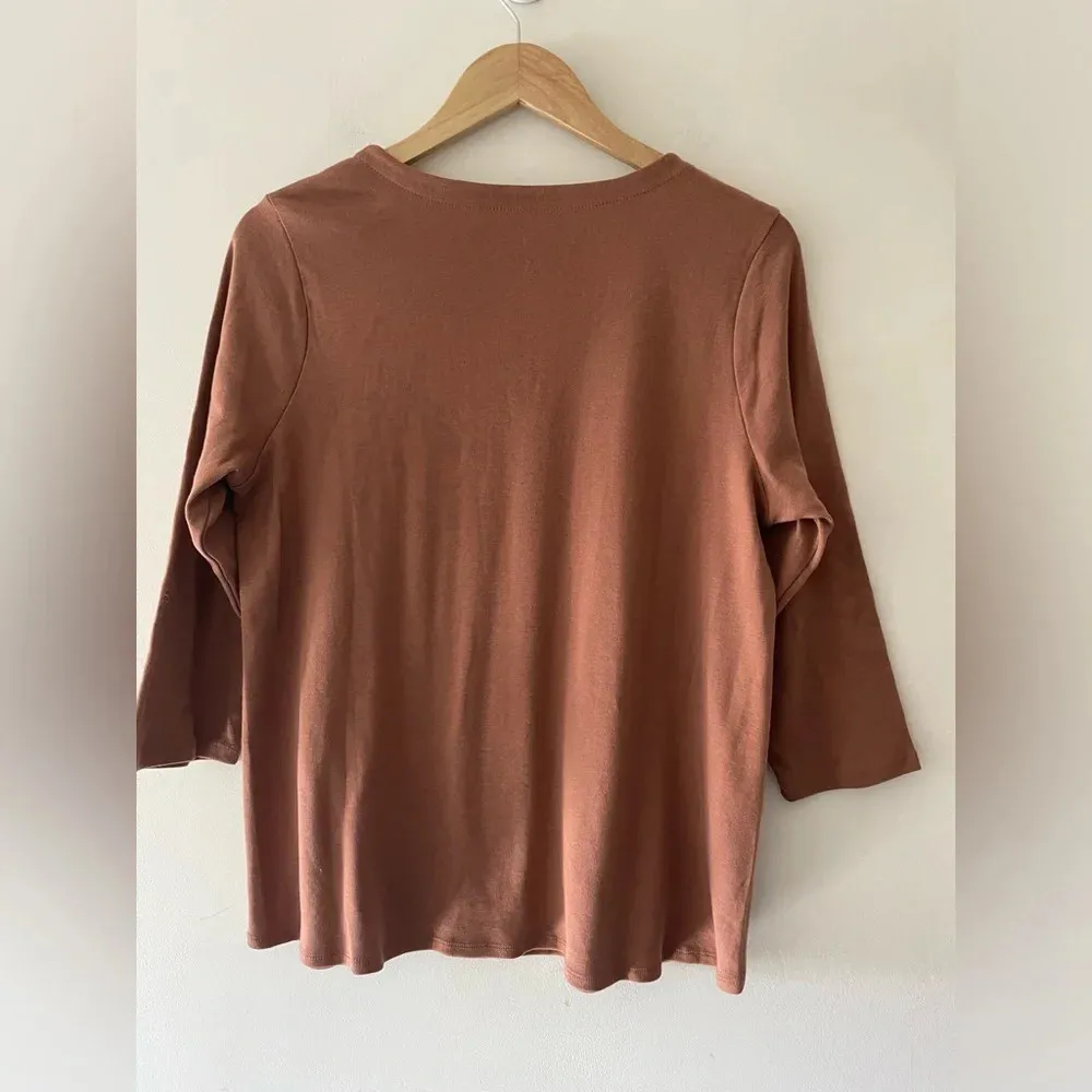 J. Jill 100% Pima Cotton Brown 3/4 Sleeve Scoop Neck Tee - Image 2