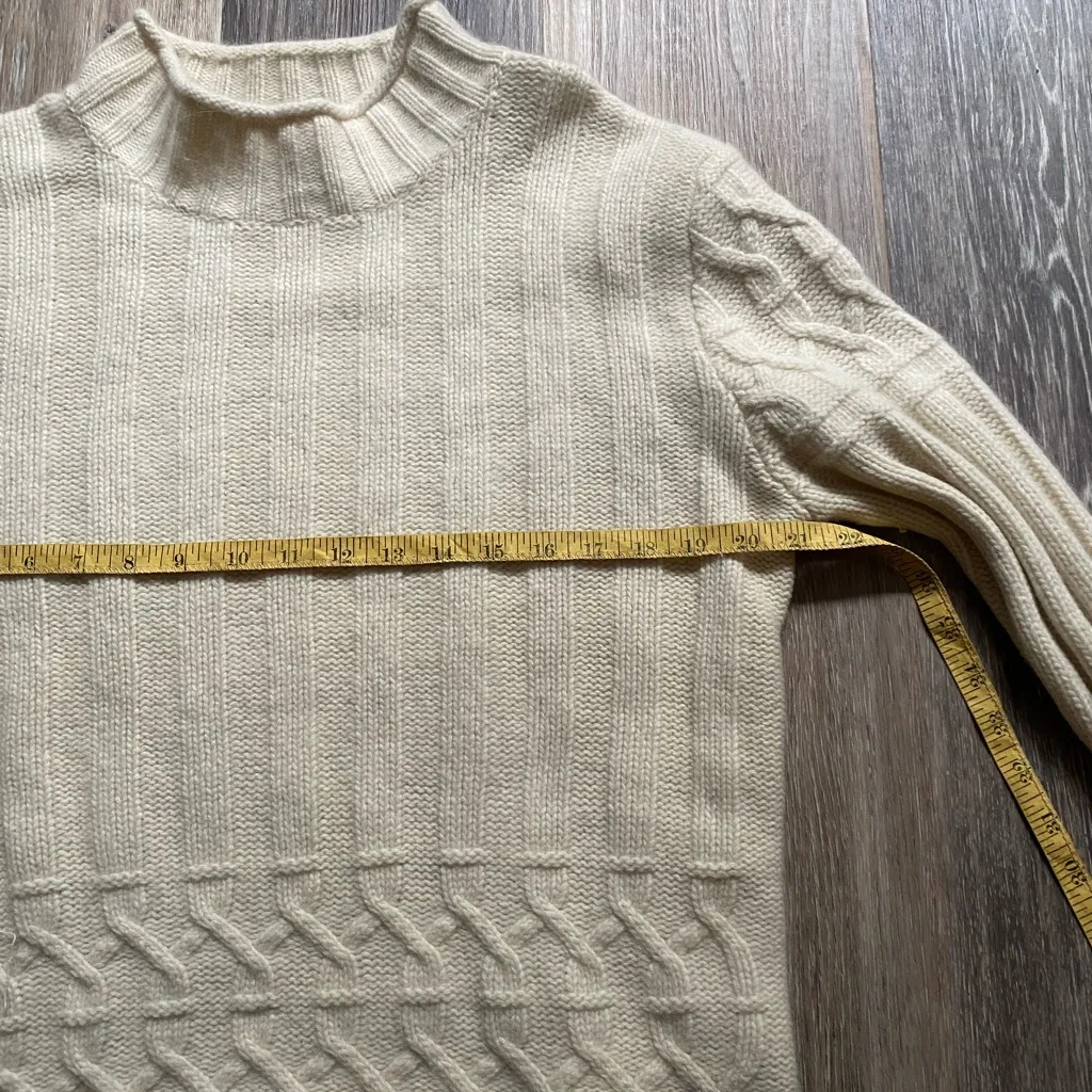 Vintage Wool Chunky Cable Knit Cream Mockneck Sweater Medium Fisherman Cozy Warm - Image 5