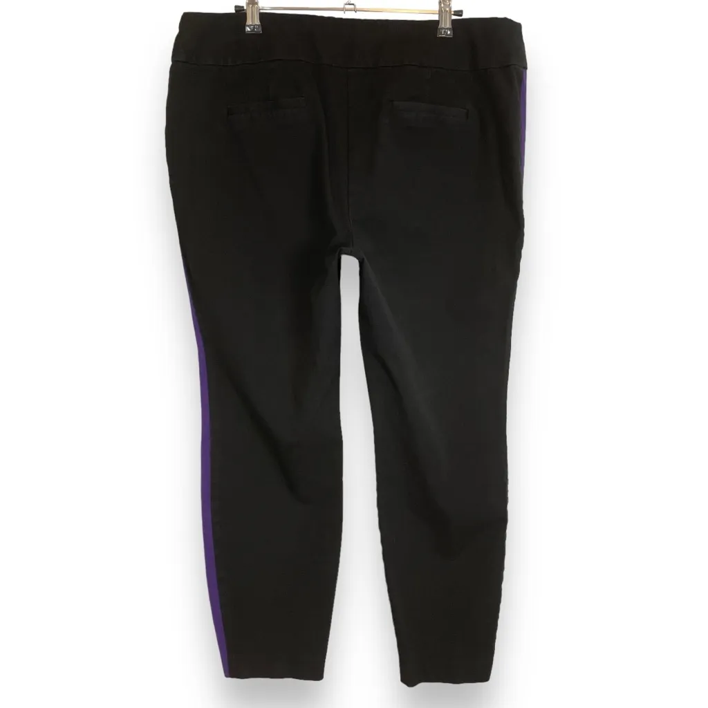 Alfani Pants Black Stripe Purple White Trim Stretch Size 16 Ankle Sporty Pockets - Image 3