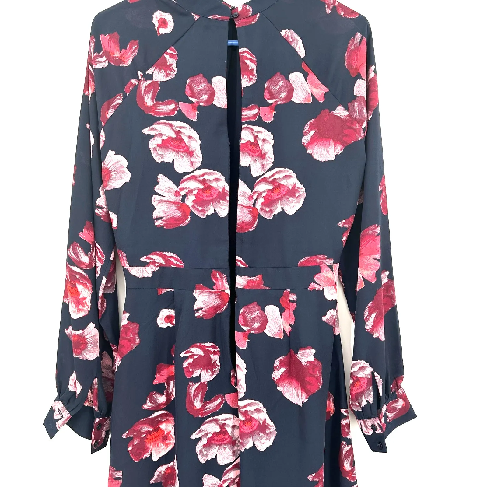 Banana Republic‎ Size 6 Dress Blue Red Floral High Neck Long Sleeve Fit & Flare - Image 3