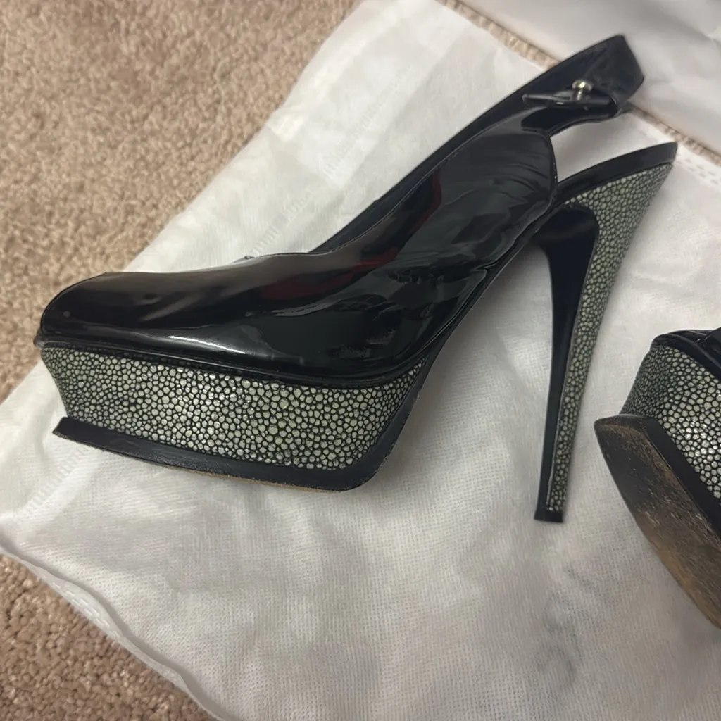 YVES SAINT LAURENT Patent Leather Slingback Pumps Size: IT 39 Black Size 9 - Image 12