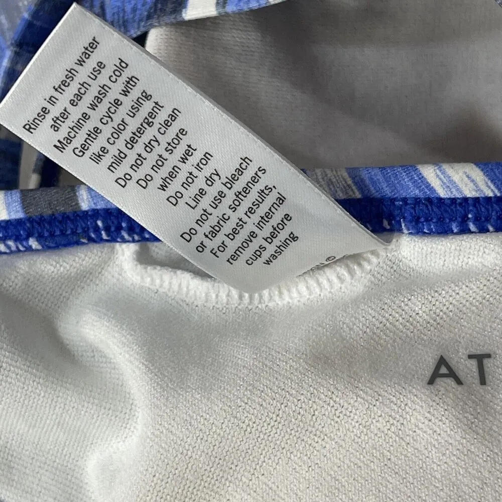 Athleta XX-Small Blue Wailea Swim Bikini Top Strappy Striped UPF 50+ Padded Cups - Image 7