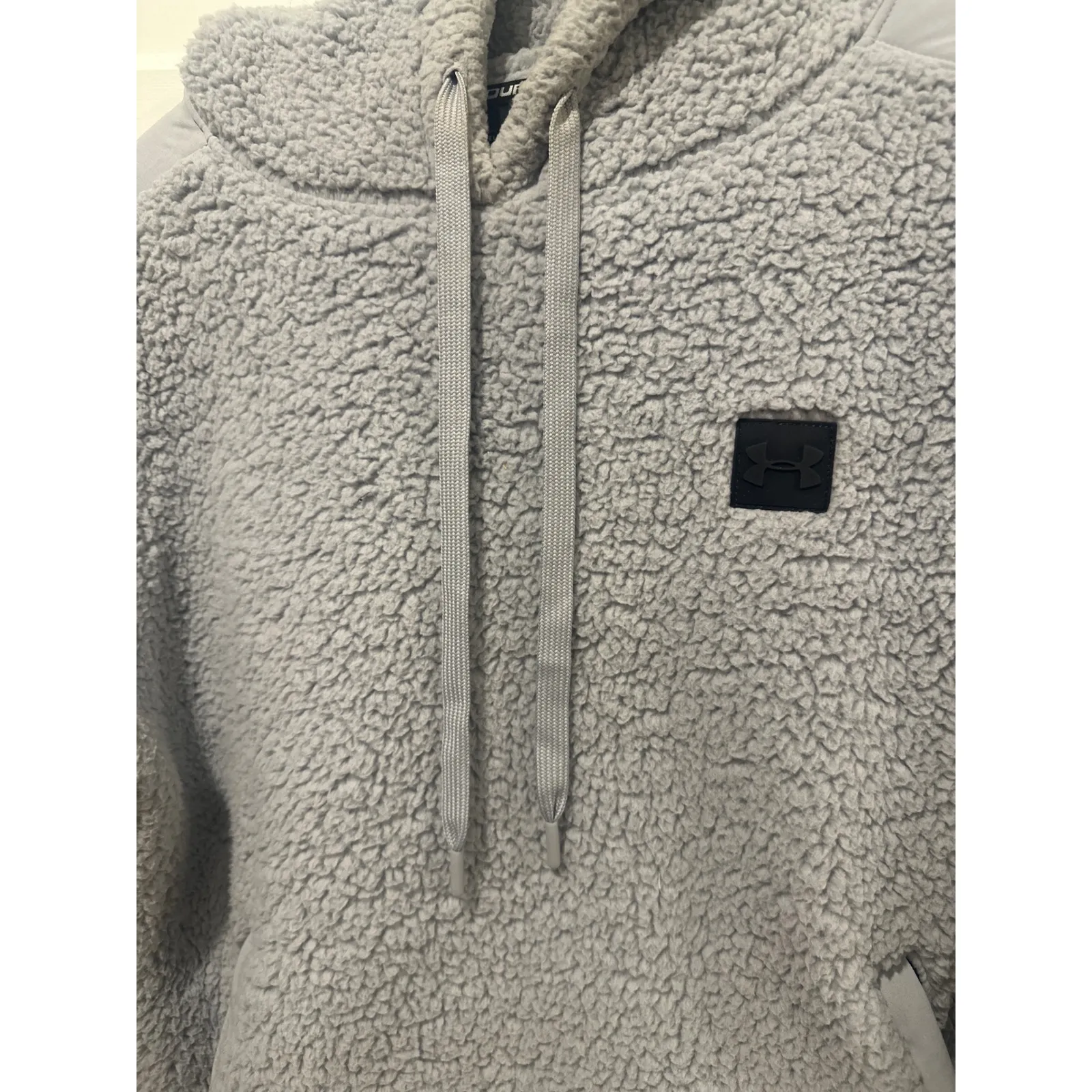 Under Armour Womens Hoodie XL Gray Sherpa Fleece Pullover Drawstring Cozy Warm - Image 3