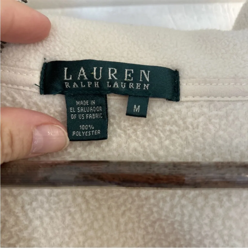 Vintage Lauren Ralph Lauren Jacket Womens Medium Off White Fleece Comfort - Image 2