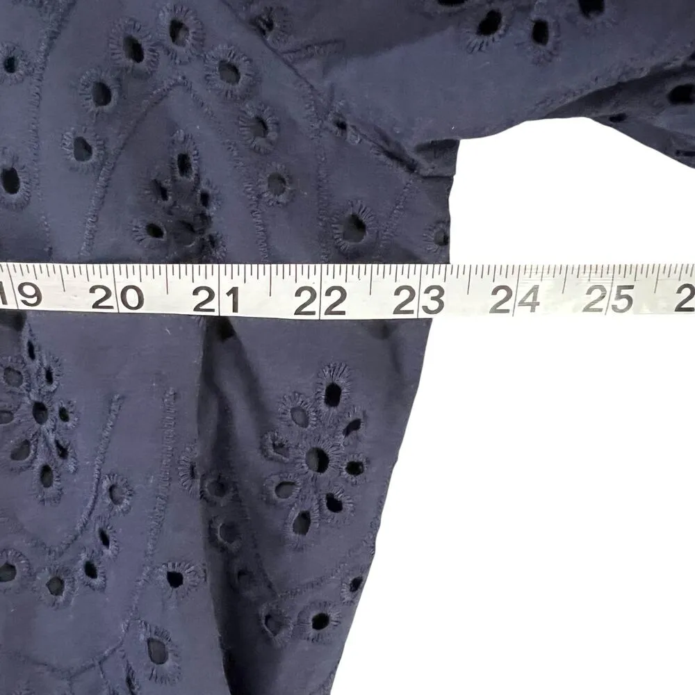 Express Tops Womens XL Navy Blue Cotton Eyelet V Neck Cottagecore Boho Feminine - Image 8