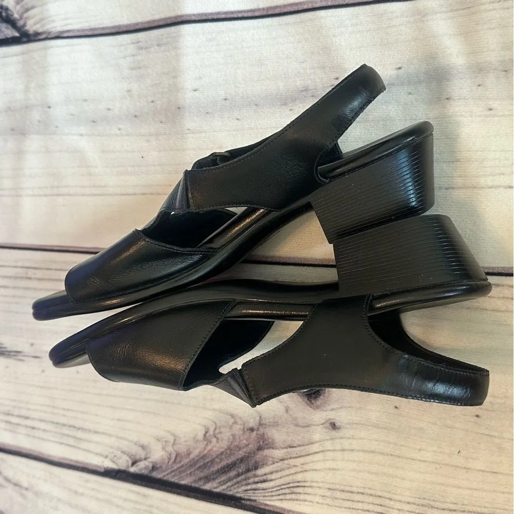 SAS Black Leather Suntimer Heeled Sandal Tripad Slingback Comfort Women Sz 9.5 - Image 4